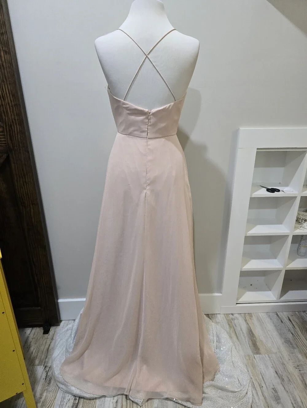 Jenny Packham JP1006 Ruffled Wrap Chiffon High-Low Maxi Dress In Cameo NWOT Sz 2 - Picture 4 of 6